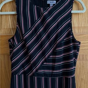 Chelsea28 Navy Midi Dress with White and Red Stripes